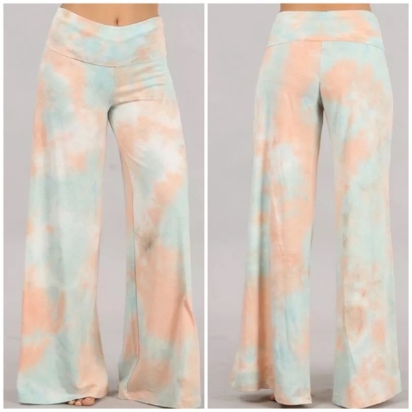 Pants - SOLD OUT Peach Mint Wide Leg Relaxed Palazzo Lounge Pants